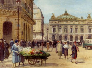  Paris Canvas - The Flower Seller Place De L Opera Paris genre Victor Gabriel Gilbert